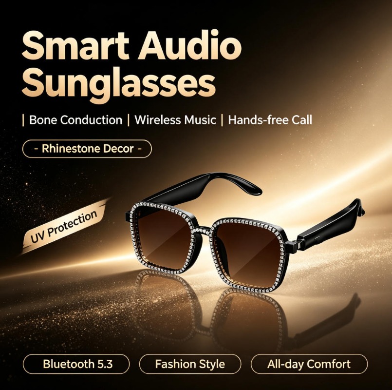 Rhinestone Smart Audio Sunglas - Audio Music Bluetooth 评论和价格