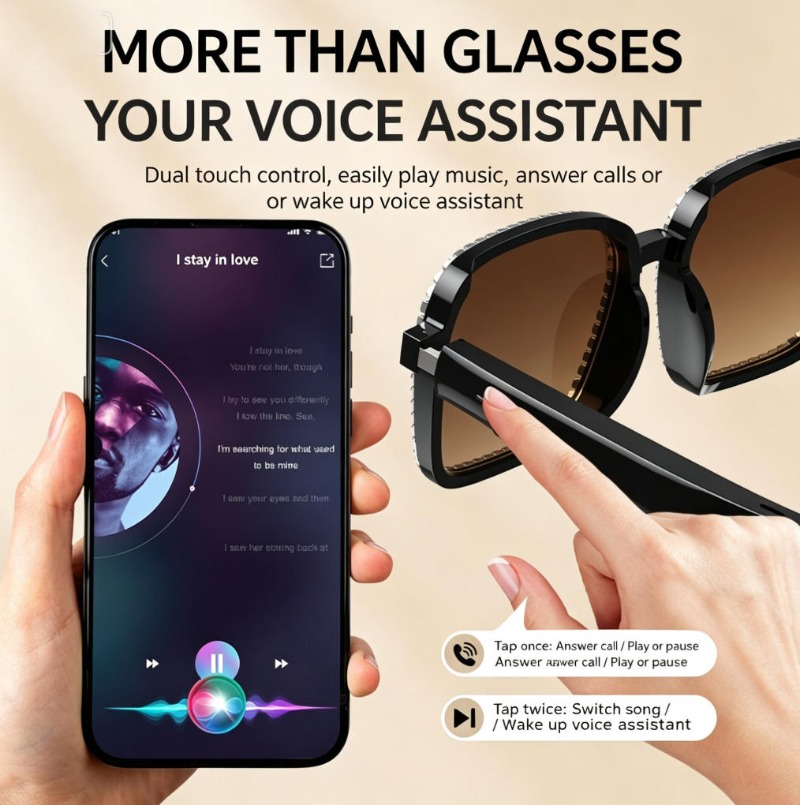 Rhinestone Smart Audio Sunglas - Audio Music Bluetooth 评论和价格