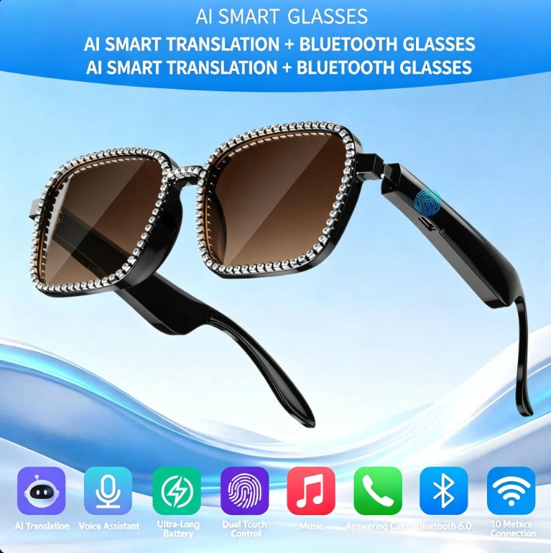 Rhinestone Smart Audio Sunglas - Audio Music Bluetooth 评论和价格