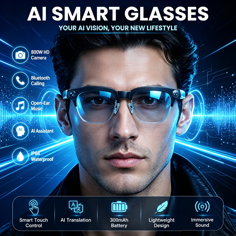 W630 Smart Glasses 800W HD Cam - Audio Music To Video 评论和价格