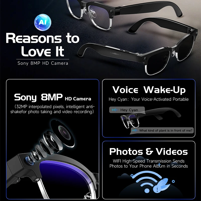 W630 Smart Glasses 800W HD Cam - Audio Music To Video 评论和价格