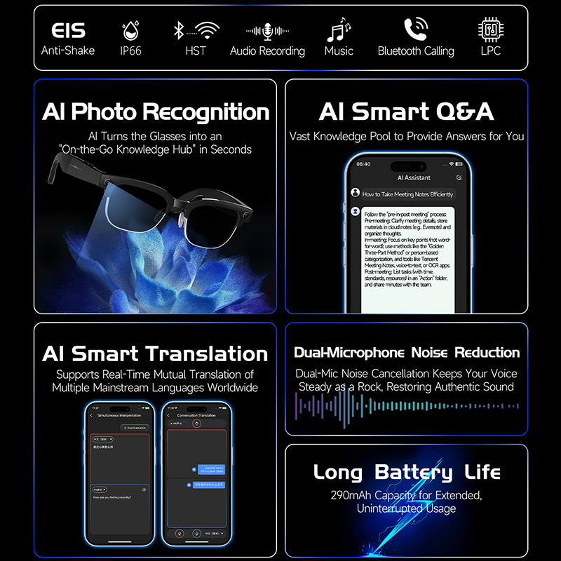 W630 Smart Glasses 800W HD Cam - Audio Music To Video 评论和价格